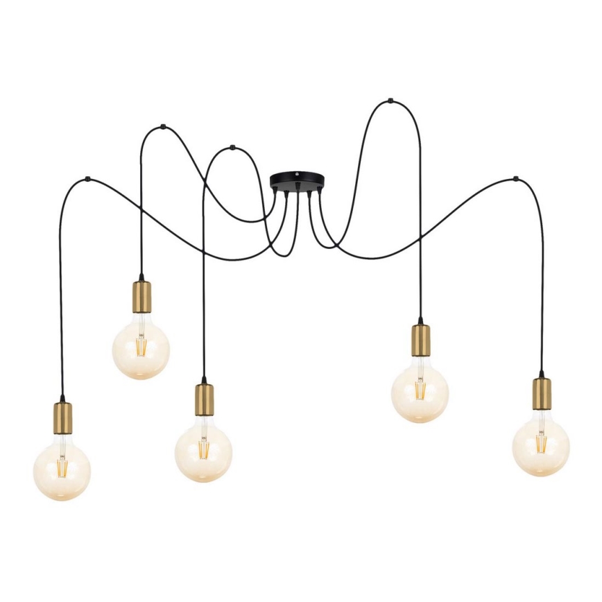 Lampadario a sospensione con filo MIROS 5xE27/60W/230V ragno nero/oro