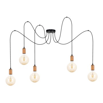Lampadario a sospensione con filo MIROS 5xE27/60W/230V ragno nero/rame