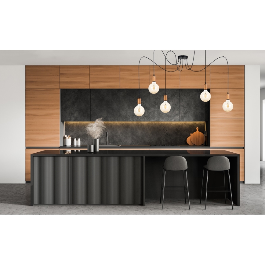 Lampadario a sospensione con filo MIROS 5xE27/60W/230V ragno nero/rame