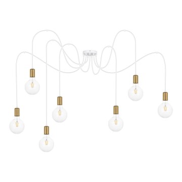 Lampadario a sospensione con filo MIROS 7xE27/60W/230V ragno bianco/oro