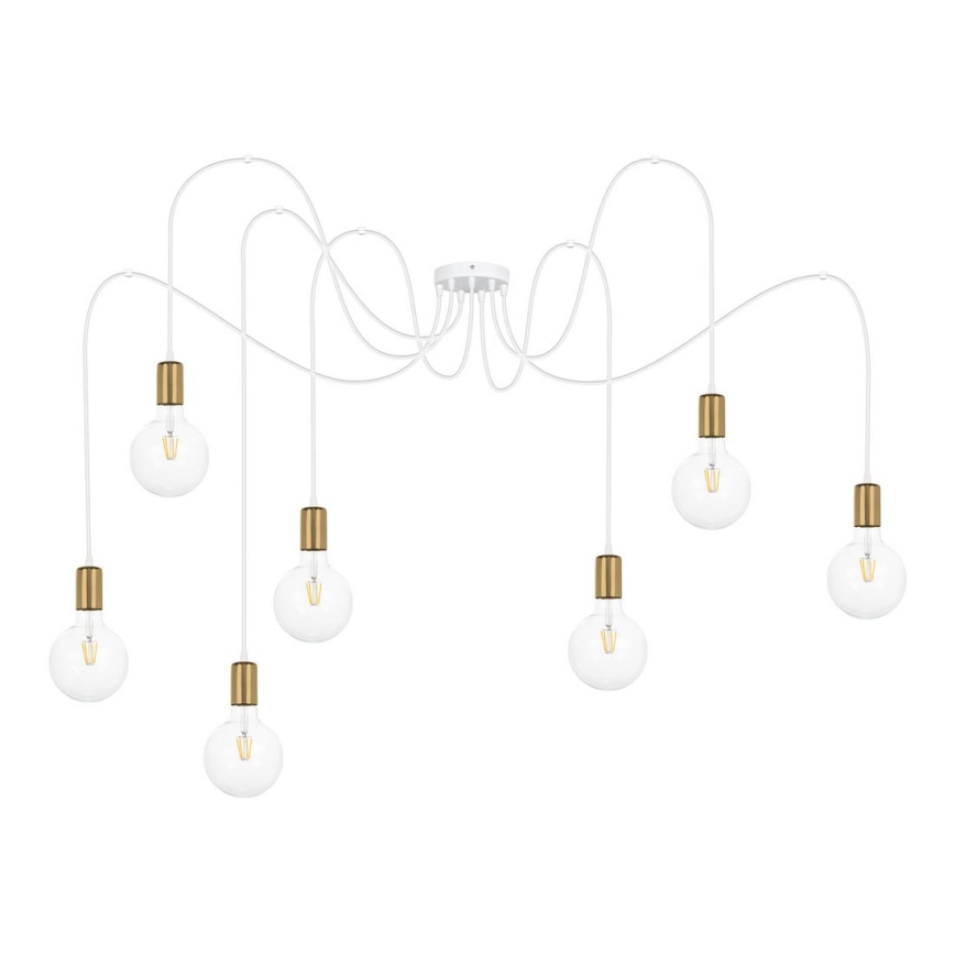 Lampadario a sospensione con filo MIROS 7xE27/60W/230V ragno bianco/oro