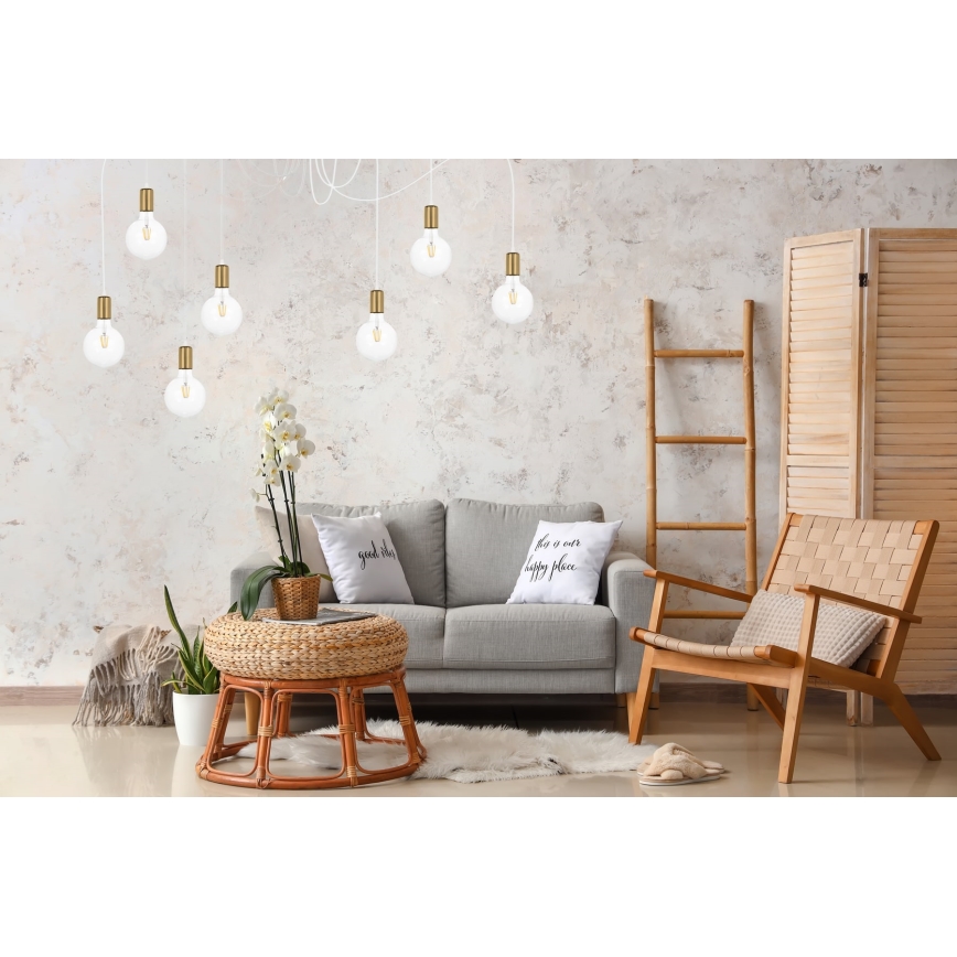 Lampadario a sospensione con filo MIROS 7xE27/60W/230V ragno bianco/oro