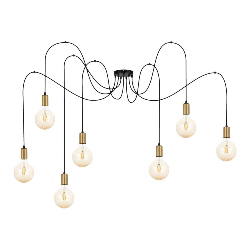 Lampadario a sospensione con filo MIROS 7xE27/60W/230V ragno nero/oro