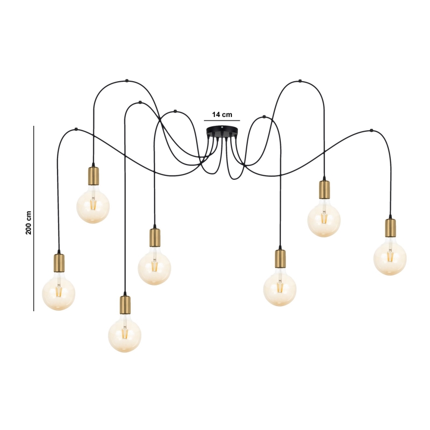 Lampadario a sospensione con filo MIROS 7xE27/60W/230V ragno nero/oro