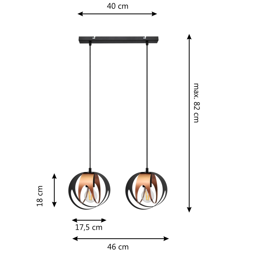 Lampadario a sospensione con filo MOONLIGHT 2xE27/15W/230V nero/rame