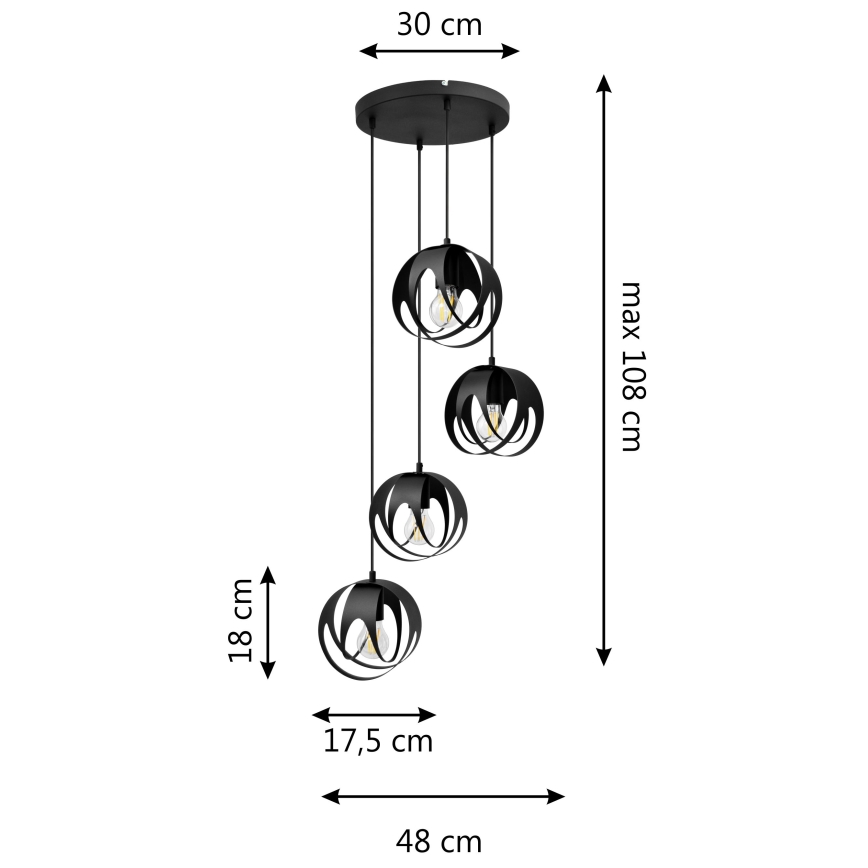 Lampadario a sospensione con filo MOONLIGHT 4xE27/15W/230V nero