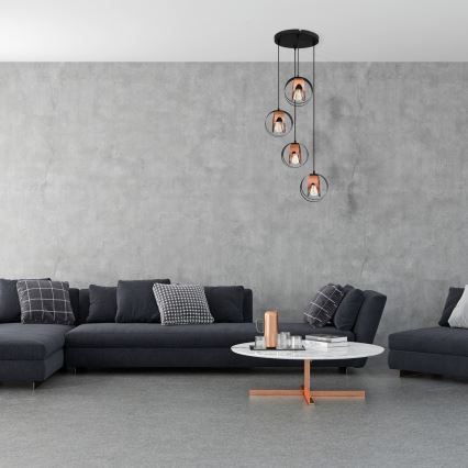 Lampadario a sospensione con filo MOONLIGHT 4xE27/15W/230V nero/rame