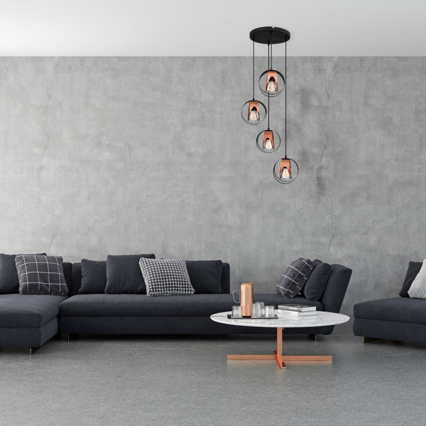Lampadario a sospensione con filo MOONLIGHT 4xE27/15W/230V nero/rame
