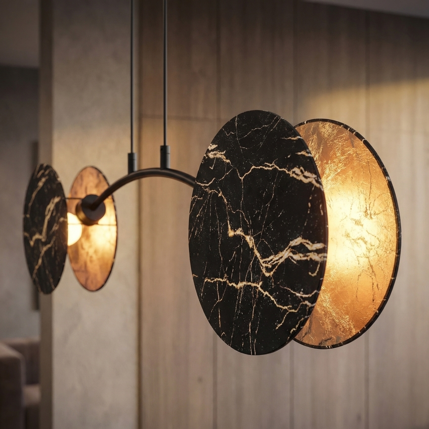 Lampadario a sospensione con filo MOTIF 2xE27/15W/230V nero/oro