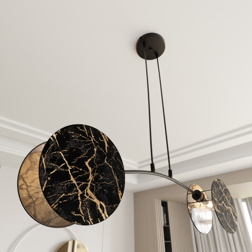 Lampadario a sospensione con filo MOTIF 2xE27/15W/230V nero/oro