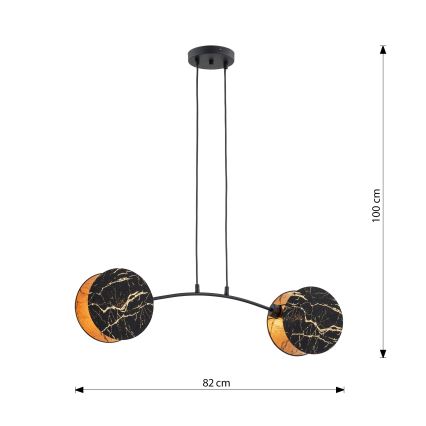 Lampadario a sospensione con filo MOTIF 2xE27/15W/230V nero/oro