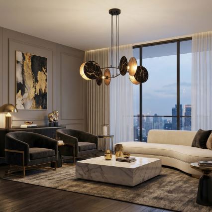 Lampadario a sospensione con filo MOTIF 4xE27/15W/230V nero/oro