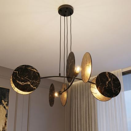 Lampadario a sospensione con filo MOTIF 4xE27/15W/230V nero/oro