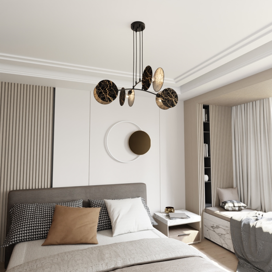 Lampadario a sospensione con filo MOTIF 4xE27/15W/230V nero/oro