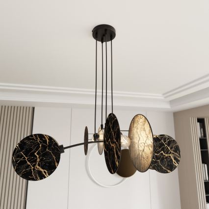 Lampadario a sospensione con filo MOTIF 4xE27/15W/230V nero/oro
