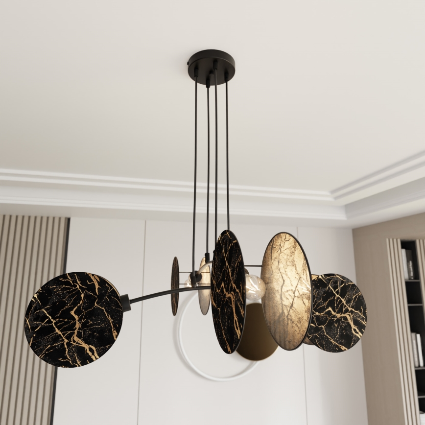 Lampadario a sospensione con filo MOTIF 4xE27/15W/230V nero/oro