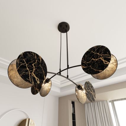 Lampadario a sospensione con filo MOTIF 4xE27/15W/230V nero/oro