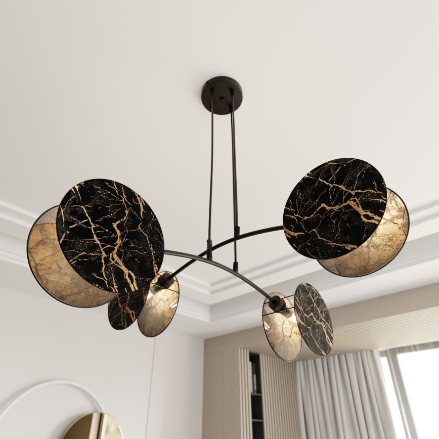 Lampadario a sospensione con filo MOTIF 4xE27/15W/230V nero/oro