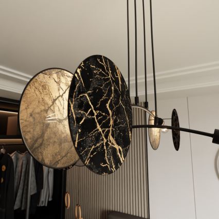 Lampadario a sospensione con filo MOTIF 4xE27/15W/230V nero/oro