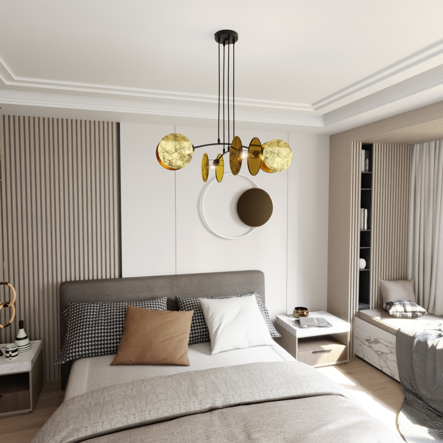 Lampadario a sospensione con filo MOTIF 4xE27/15W/230V oro