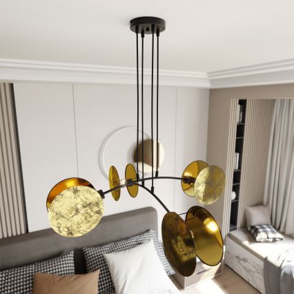 Lampadario a sospensione con filo MOTIF 4xE27/15W/230V oro