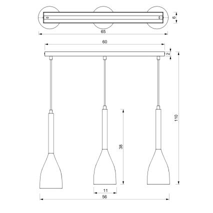 Lampadario a sospensione con filo MUZA 3xE27/60W/230V