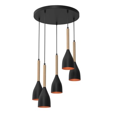 Lampadario a sospensione con filo MUZA 5xE27/15W/230V nero/beige/rame/faggio