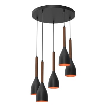 Lampadario a sospensione con filo MUZA 5xE27/15W/230V nero/marrone/rame/faggio