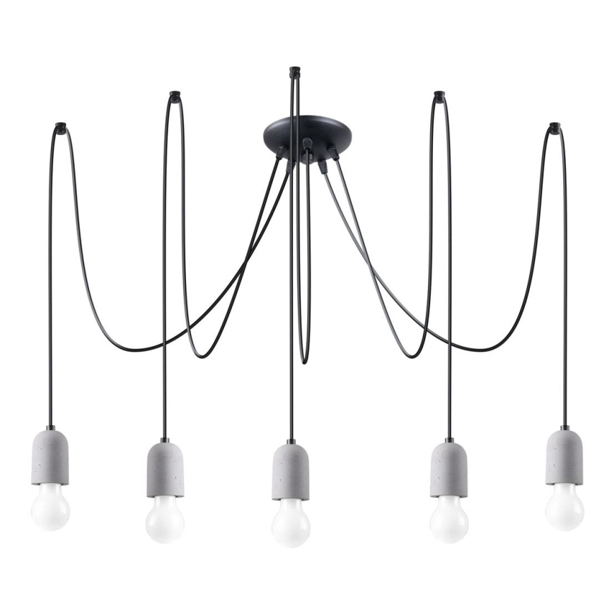 Lampadario a sospensione con filo NESO 5xE27/15W/230V ragno calcestruzzo