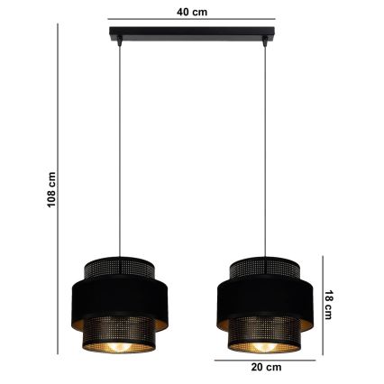 Lampadario a sospensione con filo NESS 2xE27/60W/230V nero