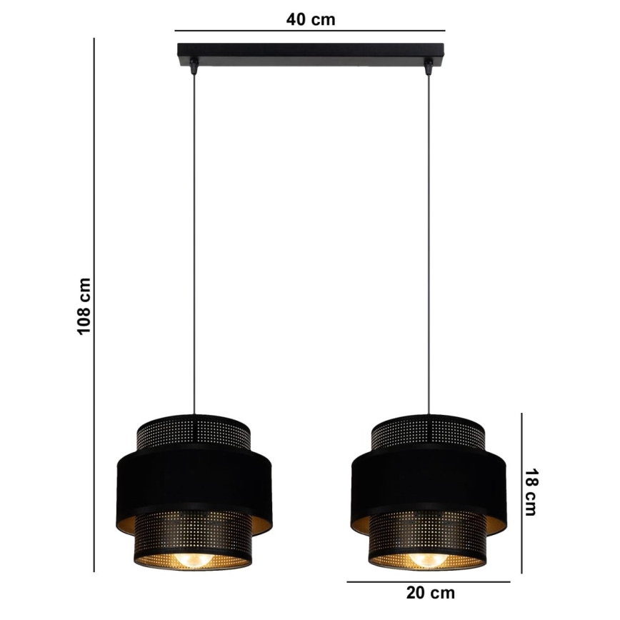 Lampadario a sospensione con filo NESS 2xE27/60W/230V nero