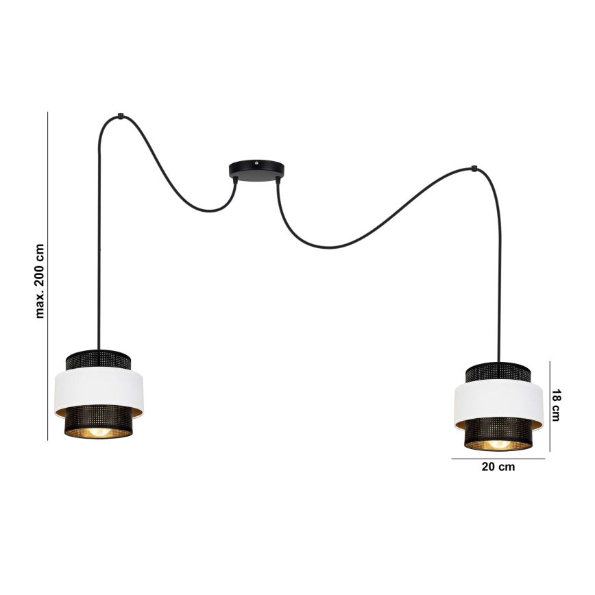 Lampadario a sospensione con filo NESS 2xE27/60W/230V ragno nero/bianco