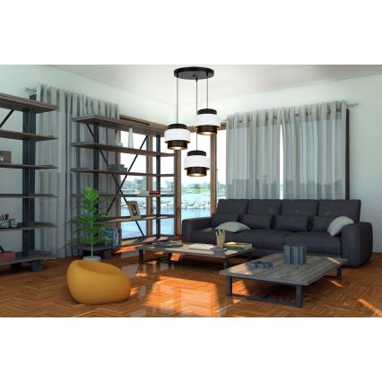 Lampadario a sospensione con filo NESS 3xE27/60W/230V diametro 45 cm nero/bianco