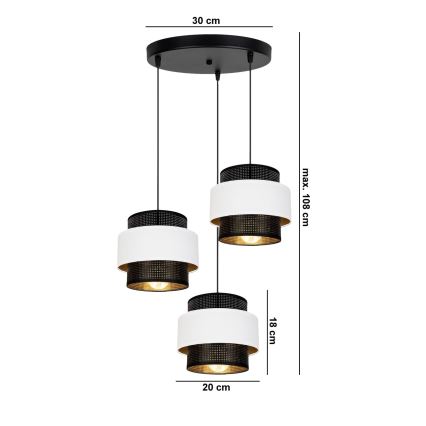 Lampadario a sospensione con filo NESS 3xE27/60W/230V diametro 45 cm nero/bianco