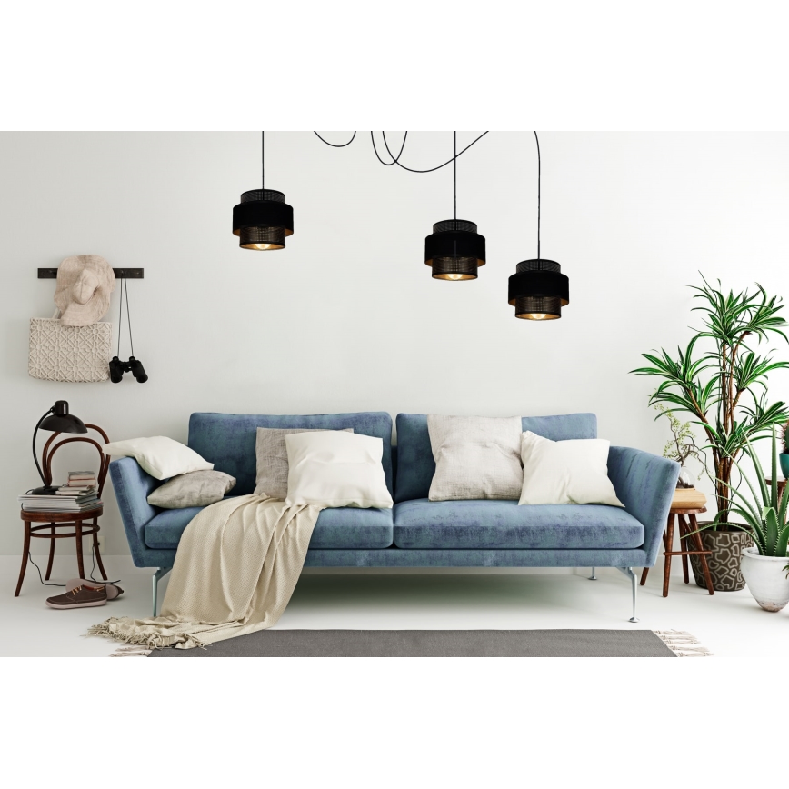 Lampadario a sospensione con filo NESS 3xE27/60W/230V ragno nero