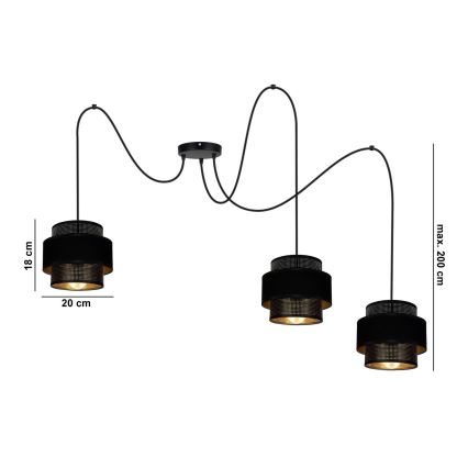Lampadario a sospensione con filo NESS 3xE27/60W/230V ragno nero