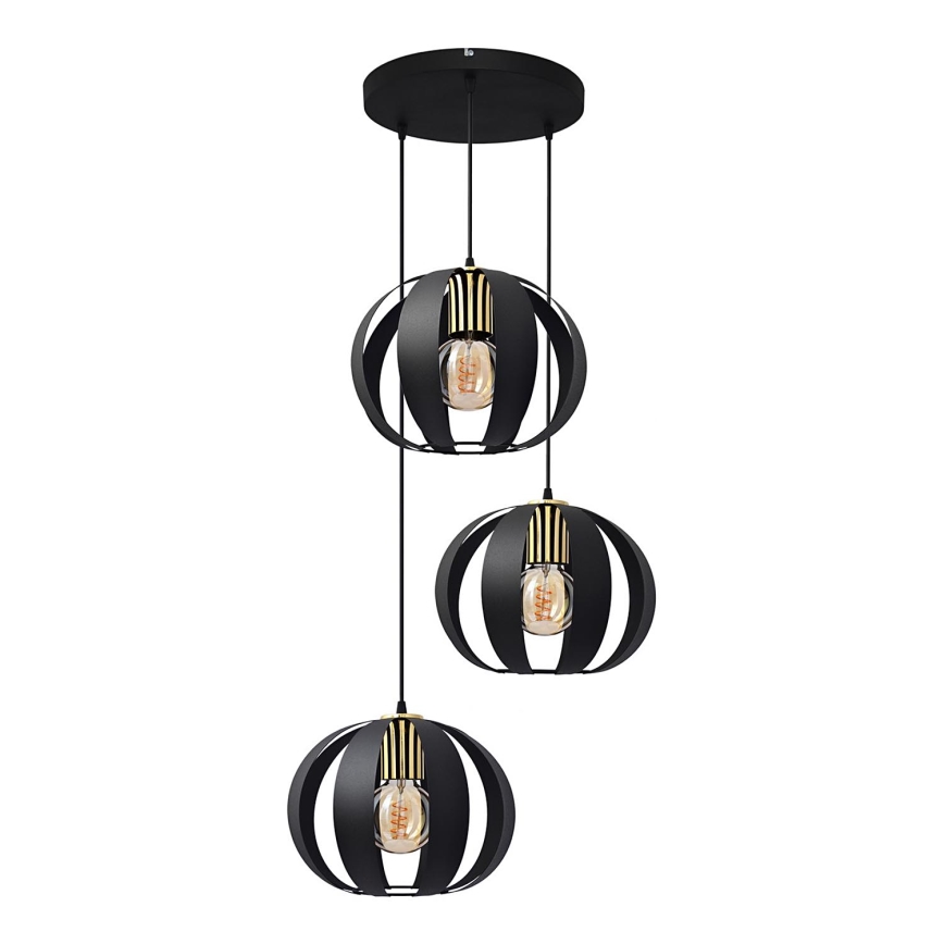 Lampadario a sospensione con filo NEWTON 3xE27/15W/230V nero