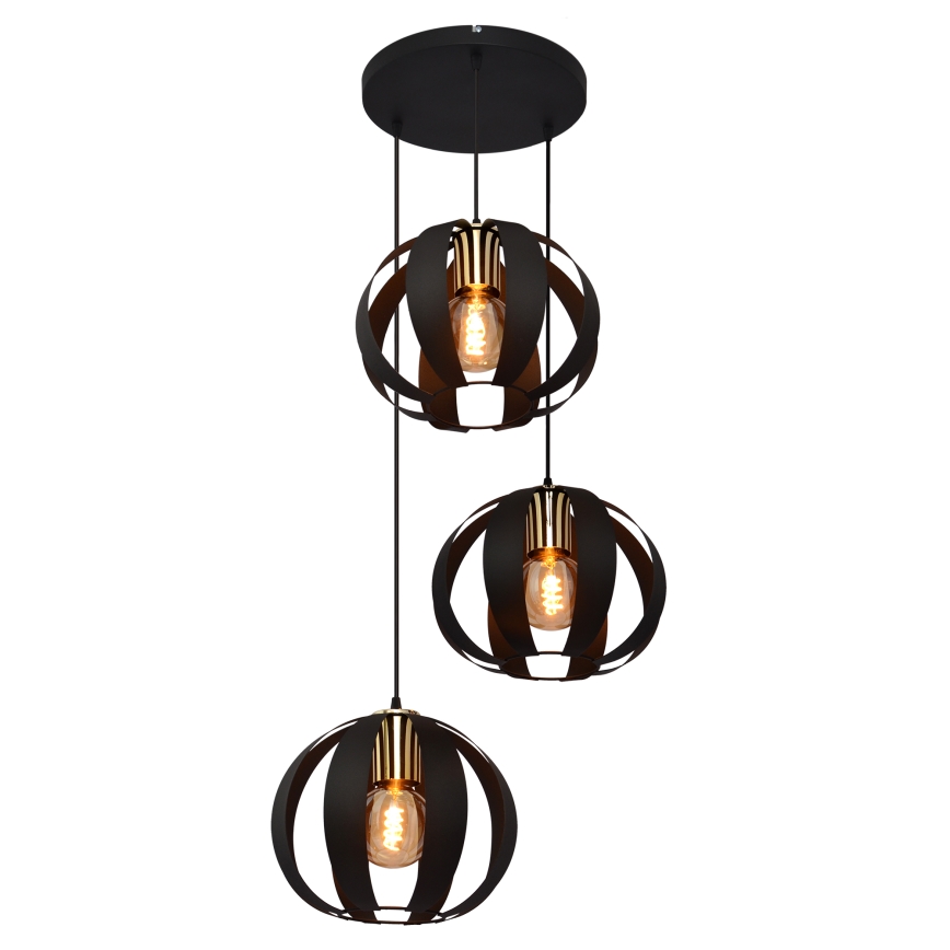 Lampadario a sospensione con filo NEWTON 3xE27/15W/230V nero