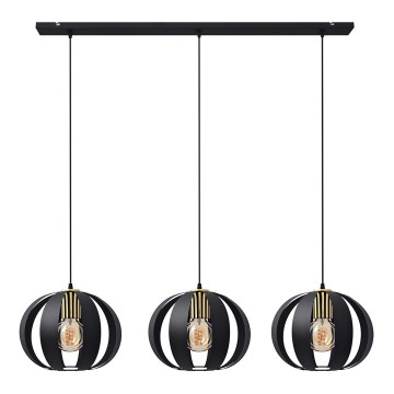 Lampadario a sospensione con filo NEWTON 3xE27/15W/230V nero/oro