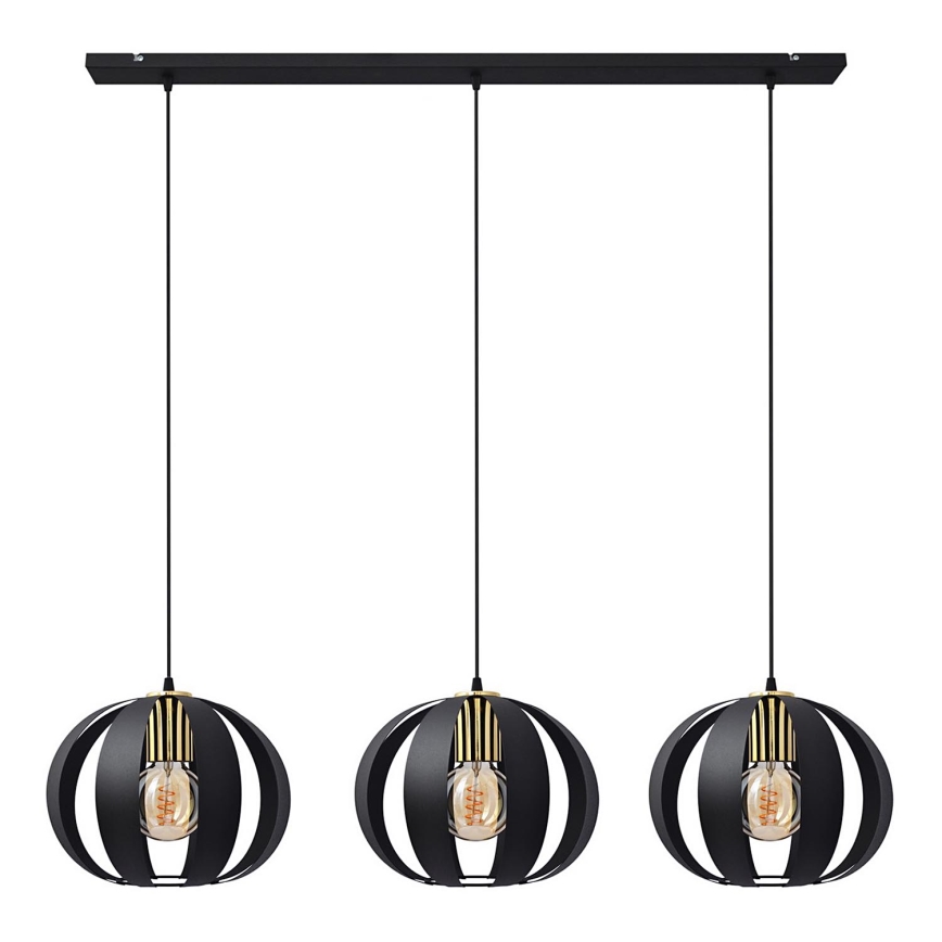 Lampadario a sospensione con filo NEWTON 3xE27/15W/230V nero/oro