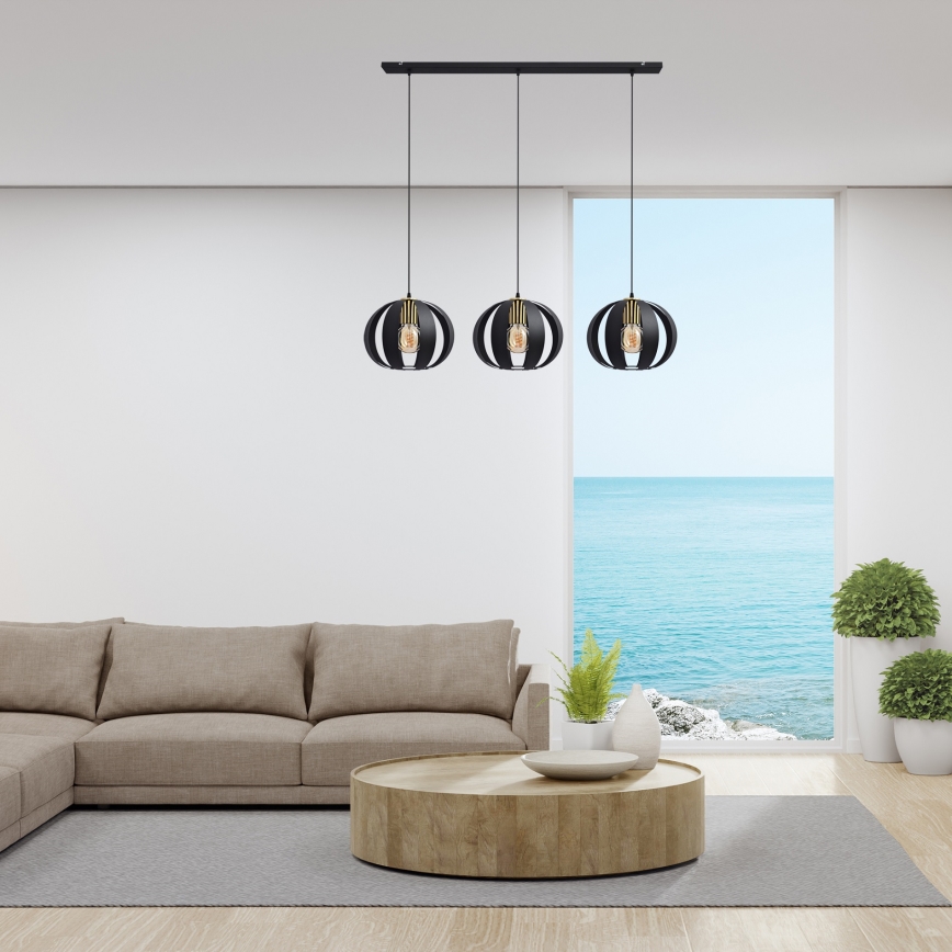 Lampadario a sospensione con filo NEWTON 3xE27/15W/230V nero/oro