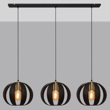 Lampadario a sospensione con filo NEWTON 3xE27/15W/230V nero/oro