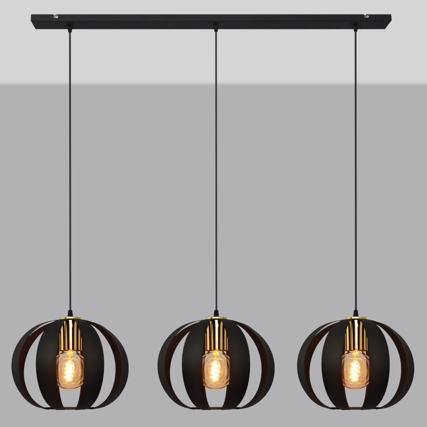 Lampadario a sospensione con filo NEWTON 3xE27/15W/230V nero/oro