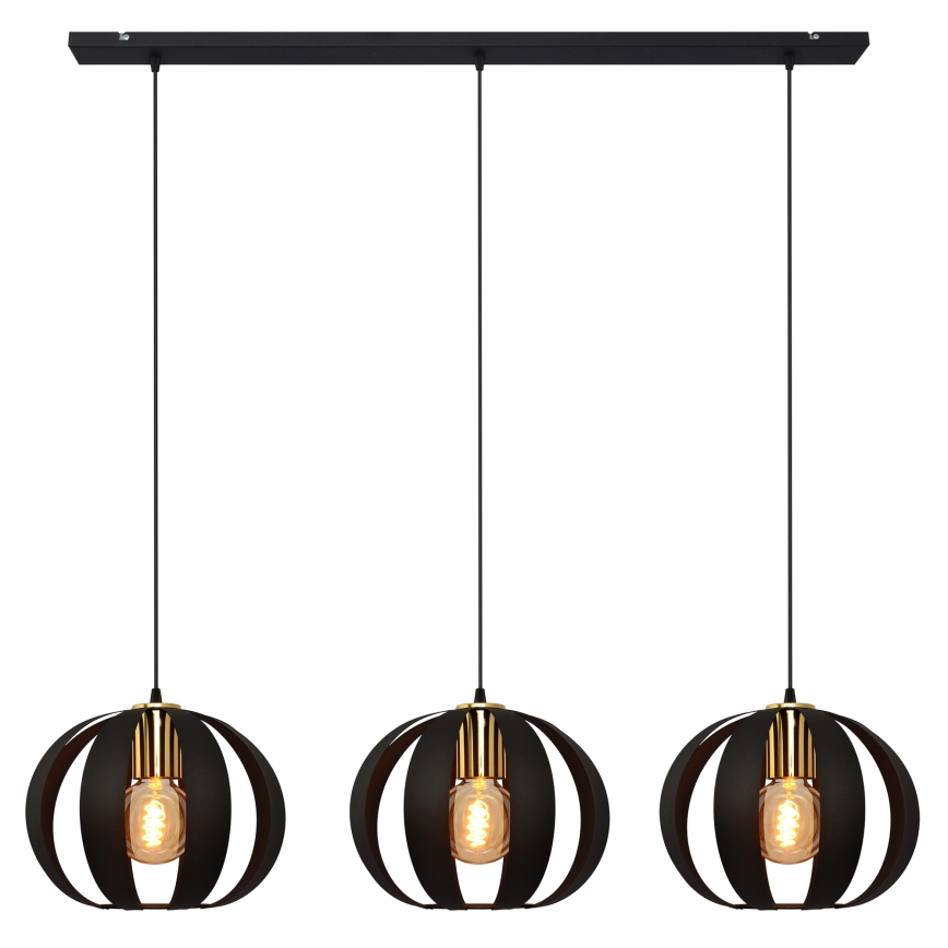 Lampadario a sospensione con filo NEWTON 3xE27/15W/230V nero/oro