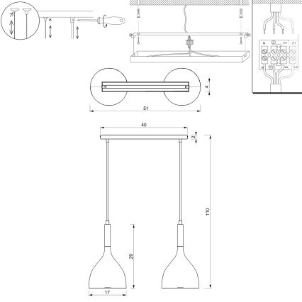 Lampadario a sospensione con filo NOAK 2xE27/15W/230V ottone/oro