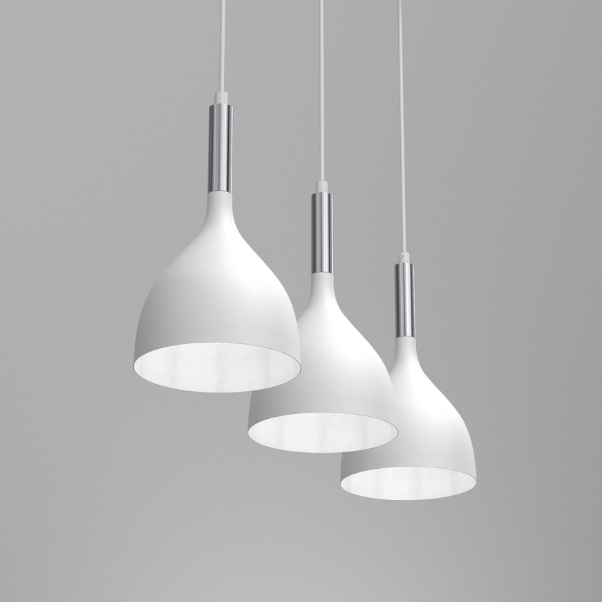 Lampadario a sospensione con filo NOAK 3xE27/15W/230V bianco/cromo lucido