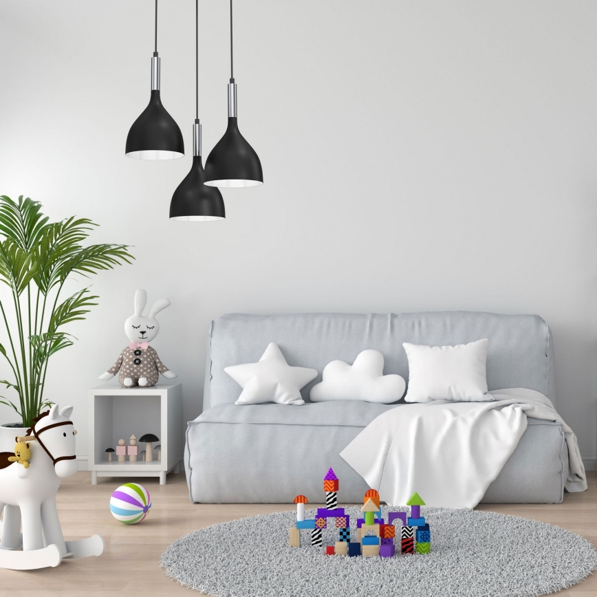 Lampadario a sospensione con filo NOAK 3xE27/15W/230V nero/cromo lucido