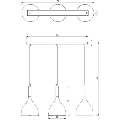 Lampadario a sospensione con filo NOAK 3xE27/60W/230V bianco/oro