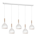 Lampadario a sospensione con filo NOAK 5xE27/60W/230V bianco/legno