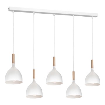 Lampadario a sospensione con filo NOAK 5xE27/60W/230V bianco/legno